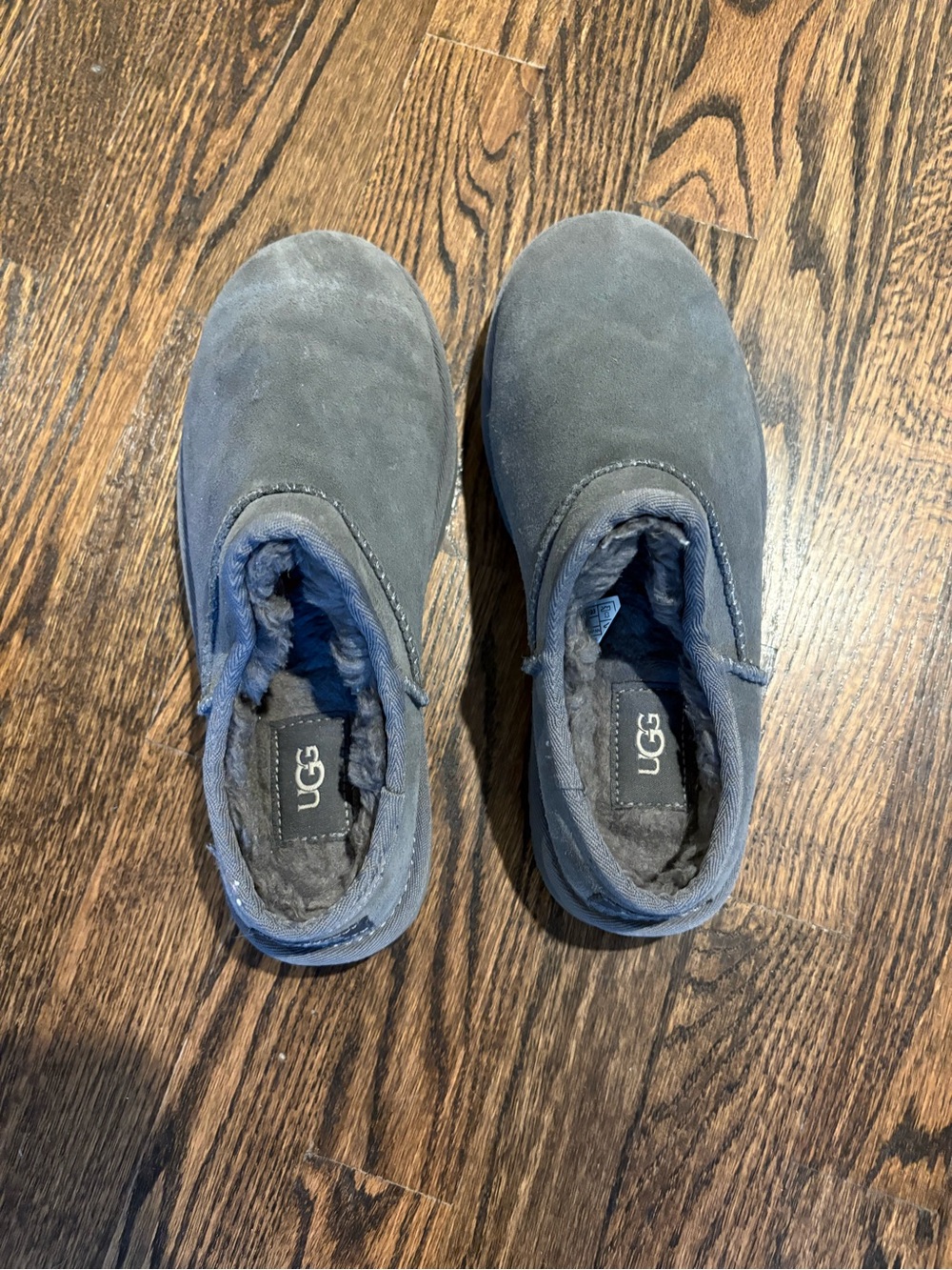 UGG Women’s Grey/Blue Suede Shearling-Lined Slip-On Boots